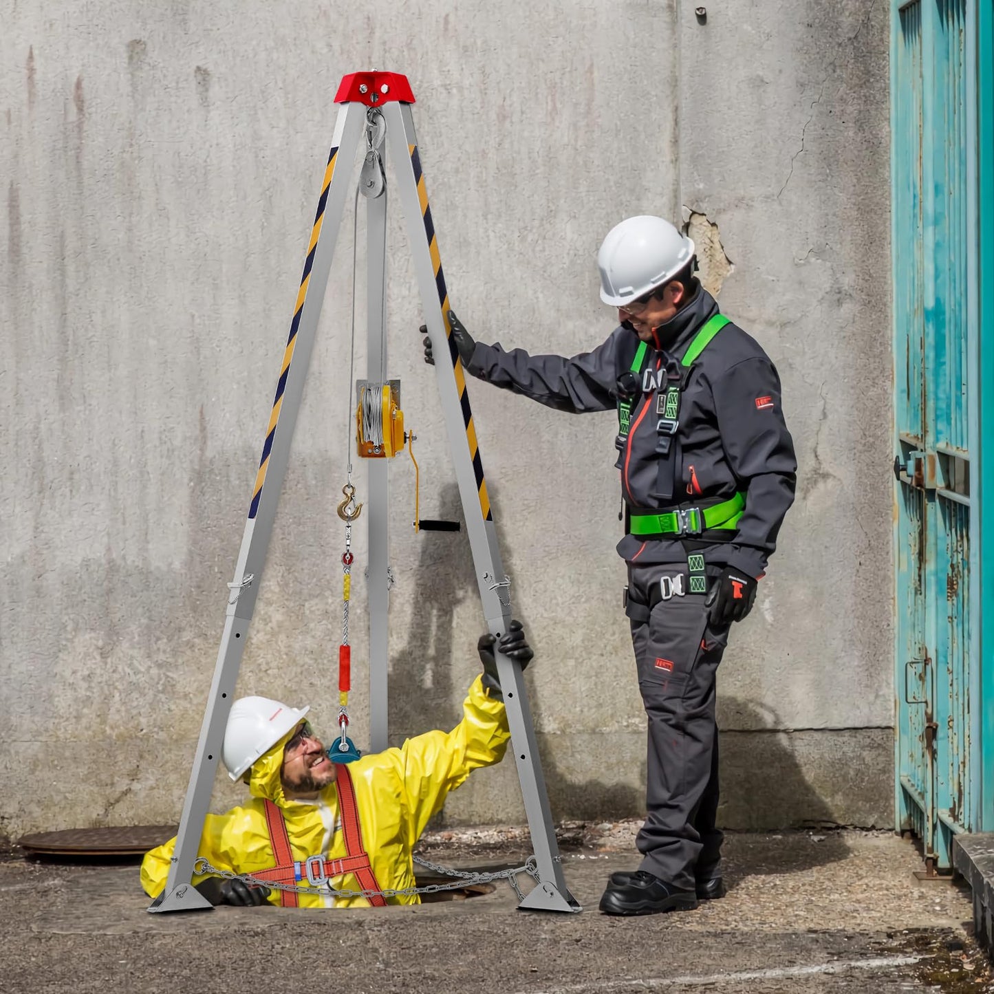 VEVOR Confined Space Tripod Kit w/1200 lbs Winch, Confined Space Tripod 7' Legs and 98' Cable, Confined Space Rescue Tripod 33 Fall Protection, Harness, Storage Bag for Traditional Confined Spaces