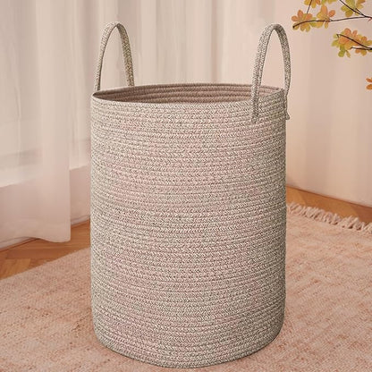 Large Woven Laundry Basket Hamper, 60L Cotton Rope Storage Bin