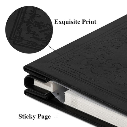 Vienrose Self Adhesive Faux Leather Photo Album with Window DIY Scrapbook Kit for 4x6 5x7 8x10 Pictures, Memory Book for Baby Kids Wedding Journal School Polaroid, 30 Sheets(60 Pages) Black