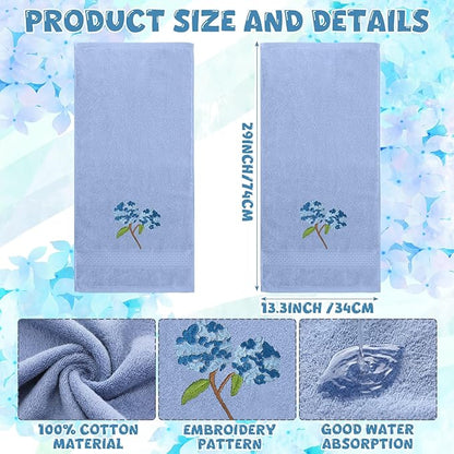 2 Pcs Hydrangea Hand Towels Blue Hydrangea Floral Bathroom Decor 14x29 Inch