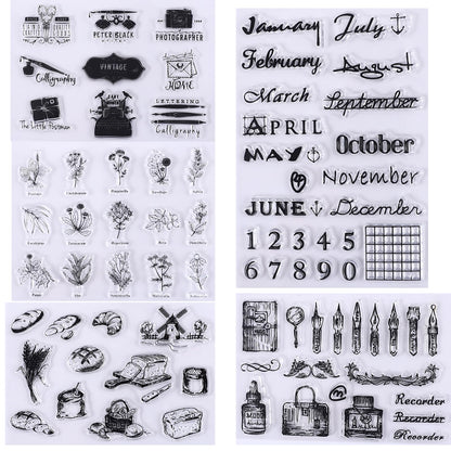 HRJZF 352 Pieces Acrylic Stamp Blocks Tools Set Include 339 Clear Stamp Blocks, 8 Pcs Colorful Craft Ink Pad 5 Pcs Clear Stamping Blocksfor Scrapbooking Card Making DIY