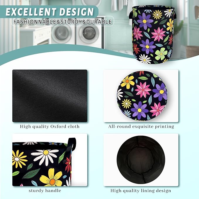 Colorful Hippie Flower Laundry Basket Art Flowers Foldable Funny Laundry Hamper