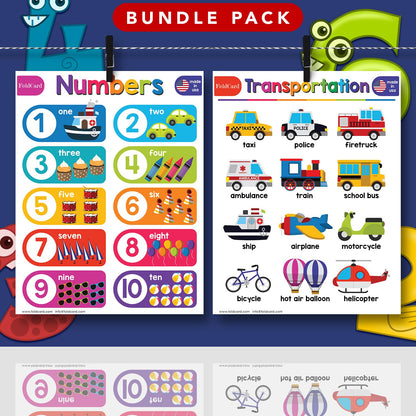 Beginner Bundle – 7 Educational Posters – Classroom and Homeschool Learning Chart Decorations and School Supplies Materials, Preschool to Grade 3 | Printed on Durable and Glossy Cardstock | 8.5" x 11"