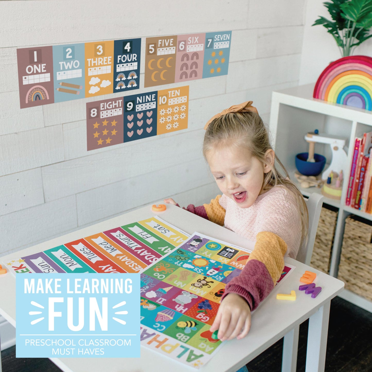 Hadley Designs Alphabet for Classroom Wall Decor - ABC Posters for Classroom Wall Chart Preschool & Kindergarten, ABC Letters & Number Line Elementary, Alphabet Cards, Boho Classroom Decor