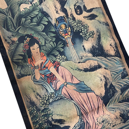 CIFIBIFUN Dragon Geisha Beauty Japan Style Ancient Replica Wall Poster Painting, Wooden Hanging Scroll, for Walls Print Decor (14"x49"x4PCS)