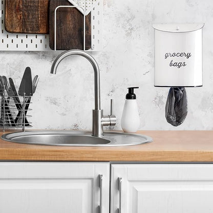 AuldHome Design Rustic Grocery Bag Holder; Wall-Mounted Vintage Enamelware