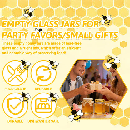 Haneye 6 oz Hexagon Glass Jars with Gold Lids, 30 Pack Honey Jars Canning Jars Small Spice Jars for Jelly, Herb, Jams, Candy, Wedding Favors, Includes Labels and Pen