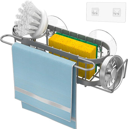 Cisily Grey Kitchen Sink Caddy Sponge Holder in the Sink, Stainless Steel