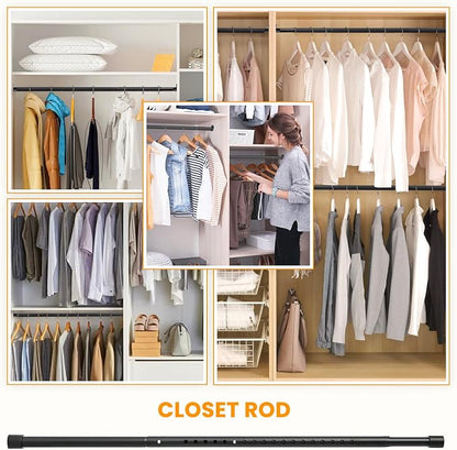 Oval Closet Rod for Hanging Clothes Adjustable Closet Rods 18 to 87 Inch Heavy Duty Black Poles Bar Closet Rod Expandable for Wardrobes Laundry RV