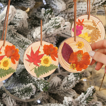 Maasechs 20 Set Spring DIY Wooden Crafts with Dried Pressed Flowers Leaves Unfinished Wood Slices Hanging Ornaments for Art Project Craft Wedding Home Decoration Gifts(Warm)