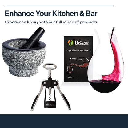 HiCoup Kitchenware Wine Opener - Professional Corkscrews for Wine Bottles w/Foil Cutter and Cap Remover - Manual Wine Key for Servers, Waiters, Bartenders and Home Use - Classic Rosewood