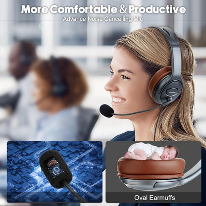 EMAIKER Noise Canceling USB Headphones with Microphone & in-Line Controls for Dragon Dictation, Over Ear PC Headphones for Office Work from Home Skype Teams Zoom Meeting WebEx Softphone