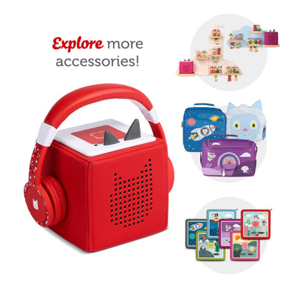 Tonies Foldable Wired Headphones for Kids - Comfortably Designed to fit On-Ear - Works with Toniebox 1 and All 3.5mm Devices - Red