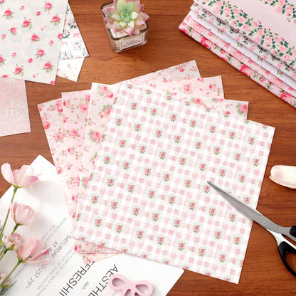 Tudomro 60 Pcs Pink Floral Fabric Squares Bundles 10 x 10 Inch Cotton Rose Quilting Fabric Pink Spring Flower Fat Quarters Printed Cloth Quilt Patchwork Material for Sewing DIY Crafts Supplies