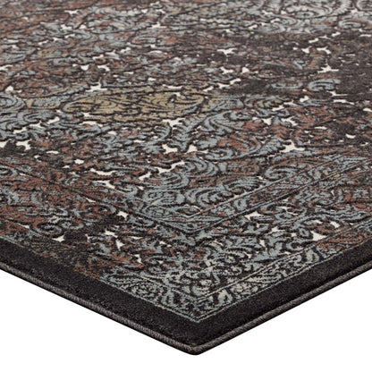 Modway Westia Ornate Turkish 5x8 Vintage Area Rug in Dark Brown and Silver Blue