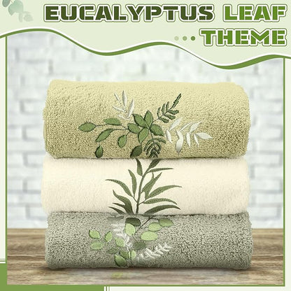 Eucalyptus Leaves Hand Towels Farmhouse Green Bathroom Decor 14x29 Inch