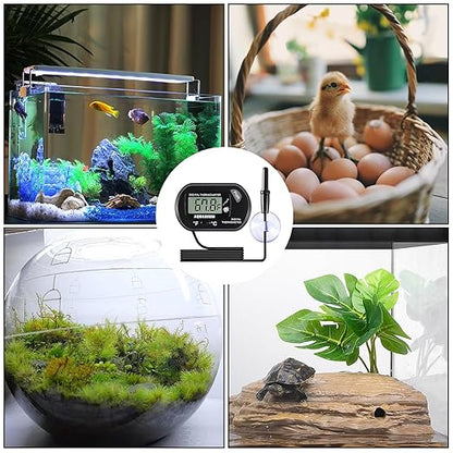 8pcs Aquarium Thermometer LCD Digital Fish Tank Thermometer with Water-Resistant Sensor Probe and Suction Cup for Turtle Incubators Terrarium Water Thermometer