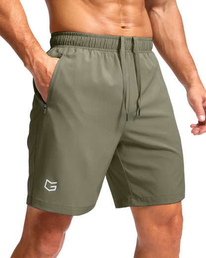 G Gradual Men's Athletic Running Shorts with Zipper Pockets Quick Dry 7"/ 5"/ 9" Workout Gym Shorts for Basketball Hiking(Sage Green,7M)