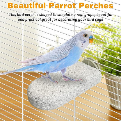 PINVNBY 3 PCS Large Bird Cage Perch Natural Parrot Beak Grinding Stone Calcium Parakeet Chew Toy Bird Stand Platform for Cockatiel Conure Lovebird Finch