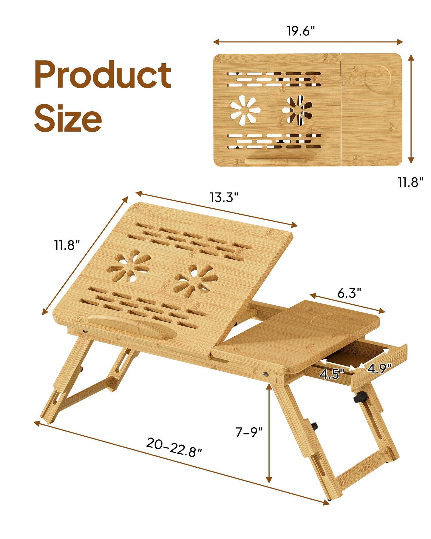 Bamboo Lap Desk,Adjustable Bed Desk with 4 Angle Options and Folding Design,Laptop Stand for Bed,Writing,Office Work,Drawing,Sofa & Travel