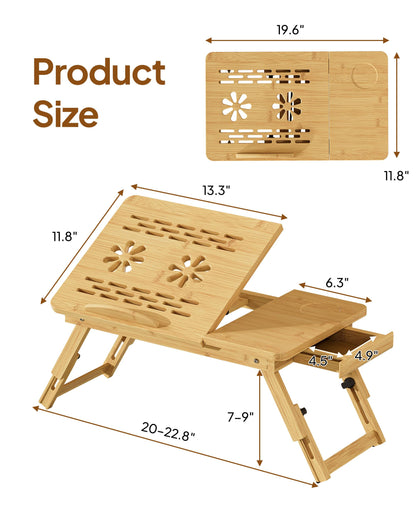 Bamboo Lap Desk,Adjustable Bed Desk with 4 Angle Options and Folding Design,Laptop Stand for Bed,Writing,Office Work,Drawing,Sofa & Travel