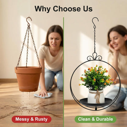ZYUXUAN Hanging Planters for Indoor Plants, 2 Pack Metal Wall Ceiling Window Plant Hangers Kit with Trays and Chains for Succulents Pothos Herbs Balcony Patio Living Room