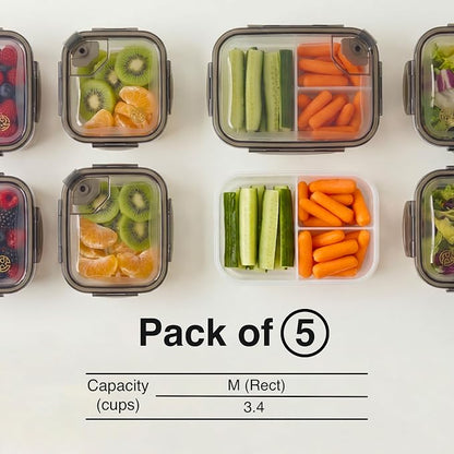 BPA-Free Plastic Airtight Food Storage Containers with Vented Lids, 5-Pack (3.4 Cups Each) for Meal Prep and Leftovers