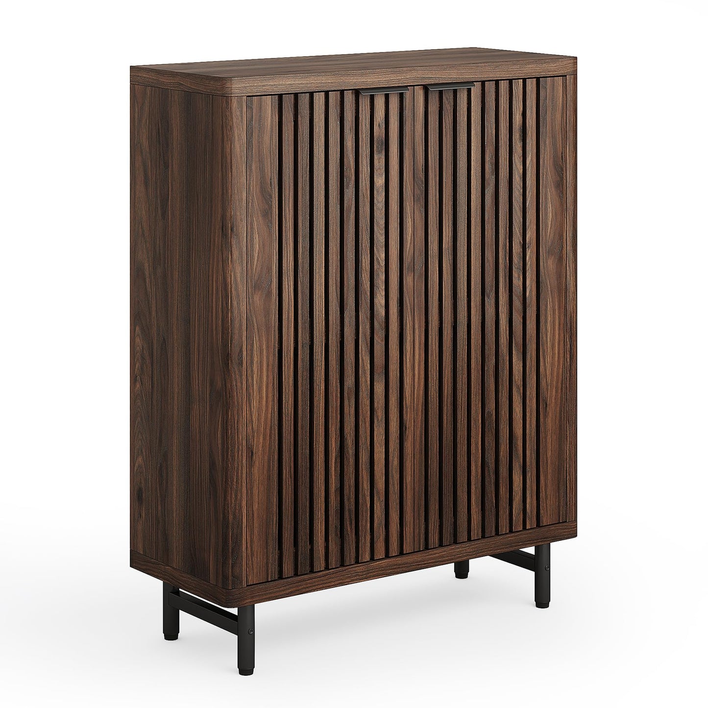 LITTLE TREE 6-Tier Shoe Cabinet with Doors for Up to 24 Pairs, Large Wooden Shoe Storage Cabinet with Adjustable Shelves, Retro Freestanding Shoe Organizer Cabinet for Entryway, Hallway, Dark Walnut