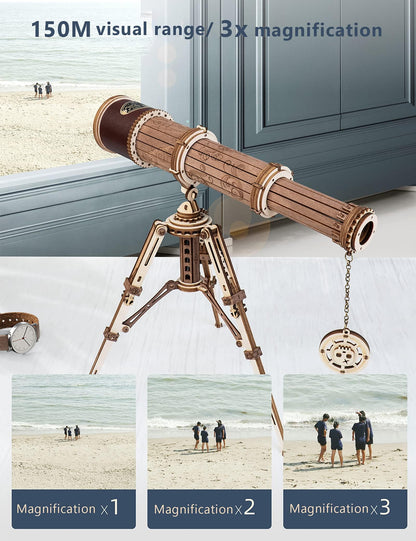 ROKR 3D Puzzles for Adults Wooden Telescope Building Model Kit with Tripod for Adults -3X Magnification Science Kit Gifts for Adult