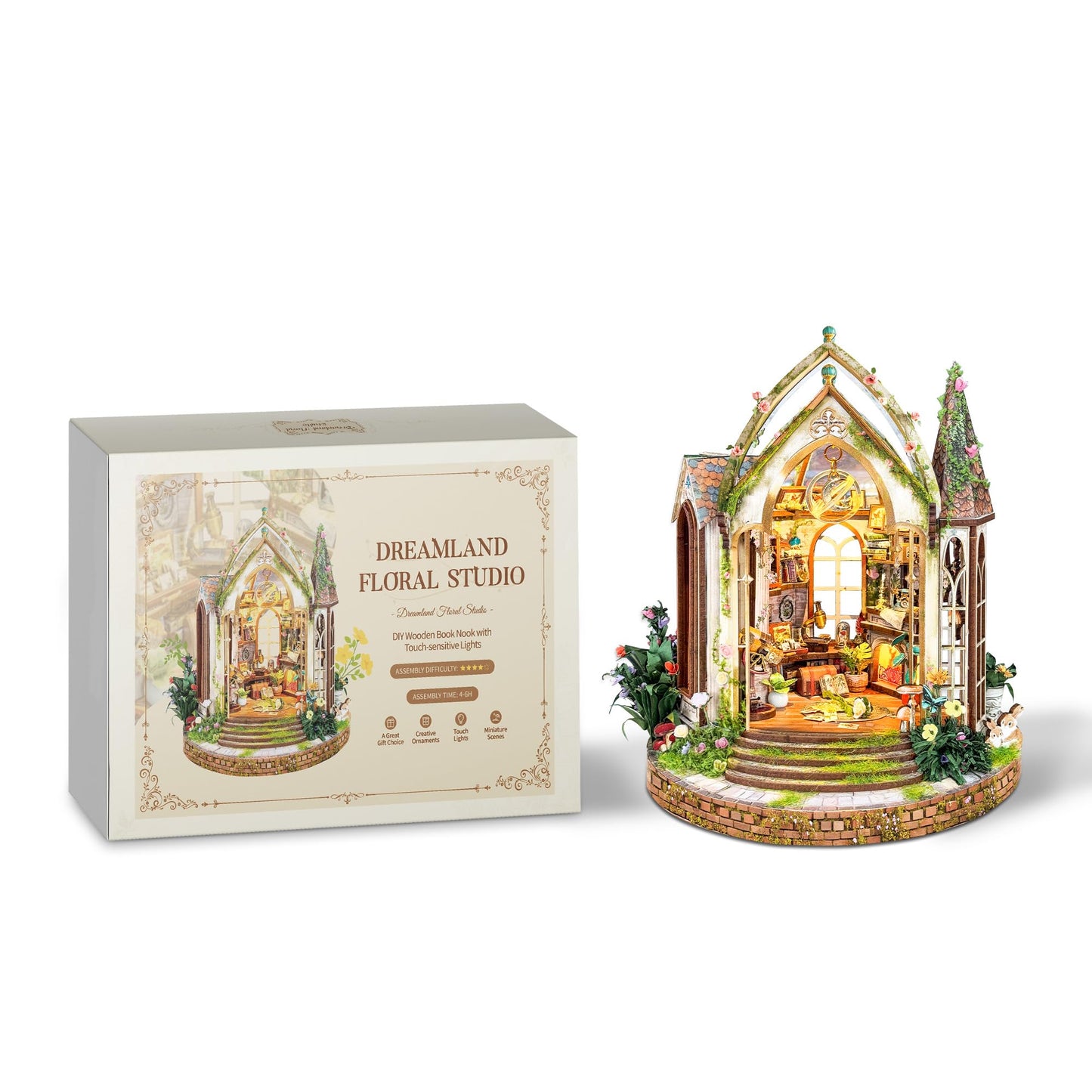 JOINCON DIY Miniature House Kit,Tiny House Castle Shape Flower Room DIY Dollhouse Miniature Kit for Adults Teen 3D Wooden Craft Mini Model Kit, Gifts Home Decor- Dreamland Floral Studio (SQ-66)