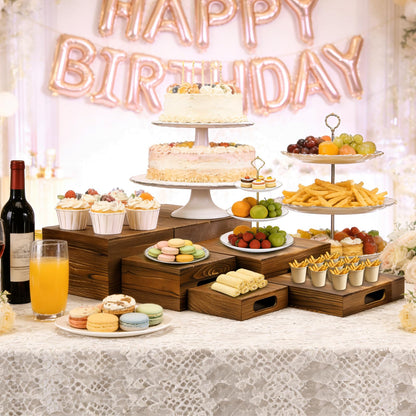 nplehome 8 Pack Buffet Risers Wood Display Stands Cupcake Stand Catering Supplies Buffet Display with Mini Signs Food Risers for Buffet Table Display Stand for Party, Wedding, Birthday