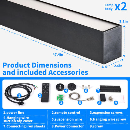 4FT LED Linear Light Fixture, 50W Dimmable Linkable Lights, 3000k-6500K Adjustable Color Temperature Hanging Lighting, Modern Suspended Lamp with APP & Remote Control for Shop Gym Office, 4 Packs