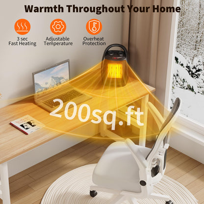 Small Space Heater with Thermostat, 1500w/750w Fast Heating Ceramic Desk Heater & Fan, Safe and Quiet <45 DB for Room Office Desk Indoor Use