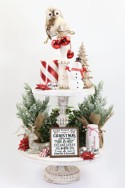 The Magic of Christmas Never Ends Sign - Tier Tray Sign - Mini Wooden Sign - Christmas Sign - Wood Sign - Shelf Sitter - Home Decor (4" x 4")