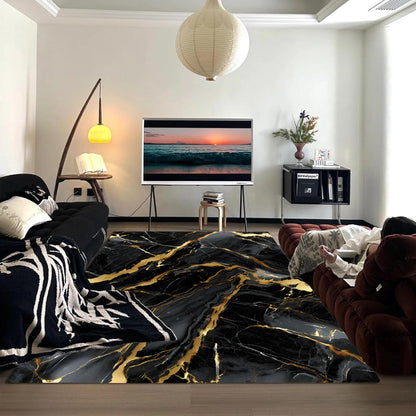 EDGZKO Black Gold Marble Rugs: 4x6 Feet Modern Aesthetic Abstract Area Rug Washable Carpet Non-Slip Floor Mats Doormat for Living Room Bedroom Dining Room Dorm Classroom Nursery