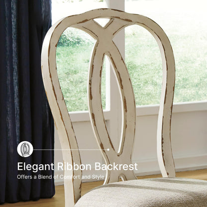 Signature Design by Ashley Realyn French Country Ribbon Back Dining Chair, 2 Count, Chipped White