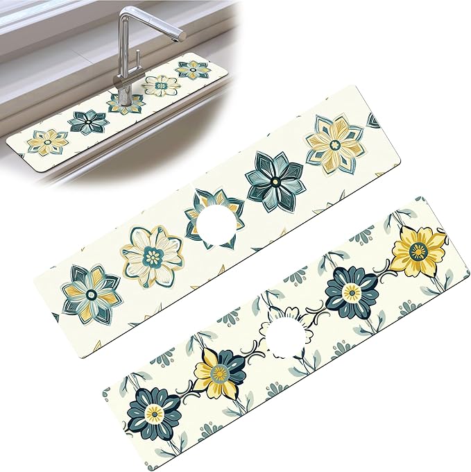 Bimkole 2 PCS Faucet Absorbent Mat, Kitchen Faucet Sink Splash Guard Wraparound