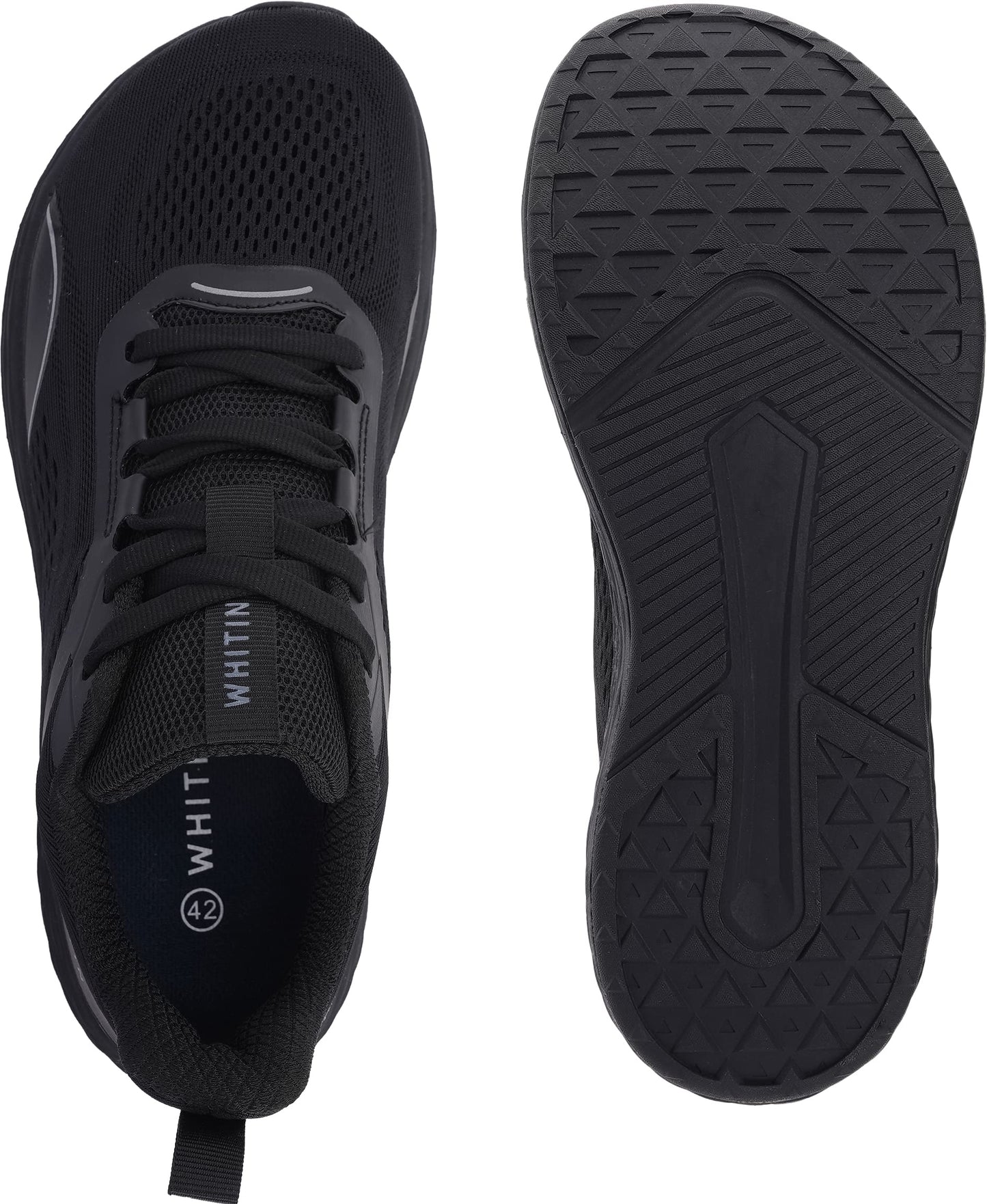 WHITIN Mens Zero Drop Wide Toe Box Road Running Shoes Size 11 Lightweight Sports Workout Comfortable Width Tennis Athletics Outdoor Mesh Male Black 45