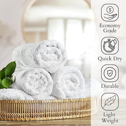 GOLD TEXTILES Bulk Pack 60 Pcs White Economy 15x25 Inches Basic Hand Towel