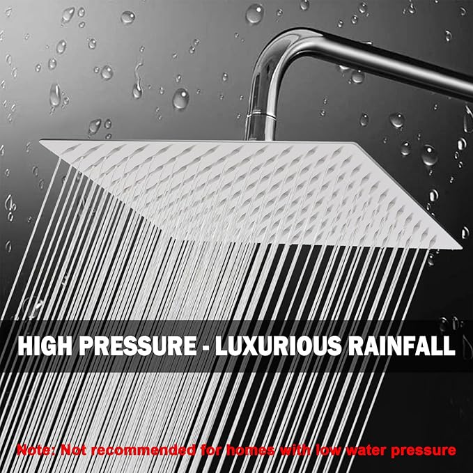 NearMoon Rain Shower Head, High Flow Stainless Steel Rainfall Shower, High Pressure Design, Awesome Shower Experience Even At Low Water Flow (12 Inch Rectangle, Brushed Nickel)