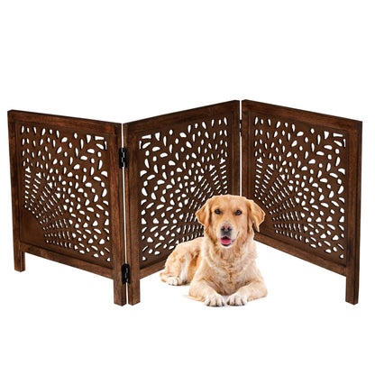 Dog Gate, Wooden, Free Standing, Pet, for the House, Decorative, Gates, Doorways, Foldable, 3 Panels, Fence, Extra Wide, 24" Heightx3Panels, Natural