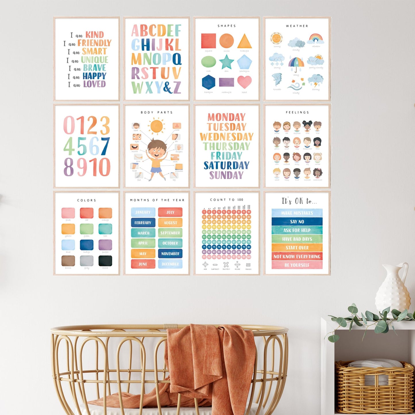 BigWig Prints Educational Posters for Toddlers - Learning Posters for Toddlers 1-3, Montessori Room Essentials, Montessori Wall Decor, Learning Signs for Wall, Preschool - Unframed Set of 12 (8x10)