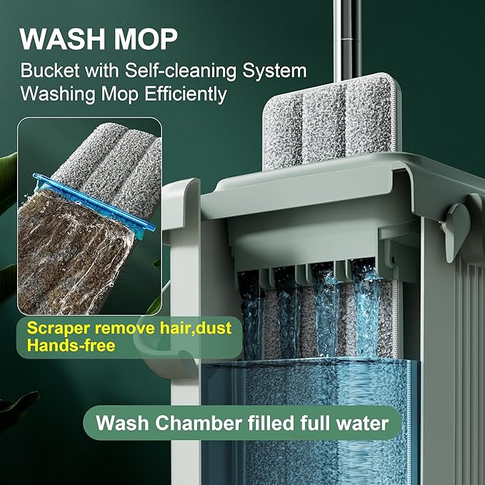 JOYMOOP Mop and Bucket with Wringer Set, Flat Squeeze Mop with Bucket, Dust Mop