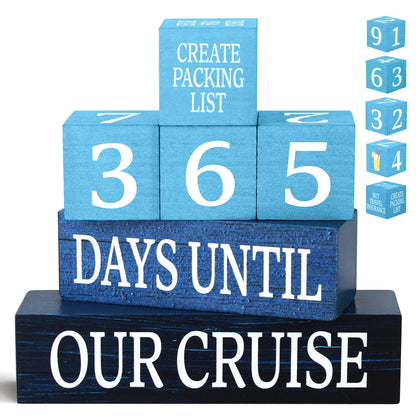7 Pcs 365 Days Cruise Countdown Wooden Table Decor, Cruise Activities Decision Dice Table Decorations for Home Office