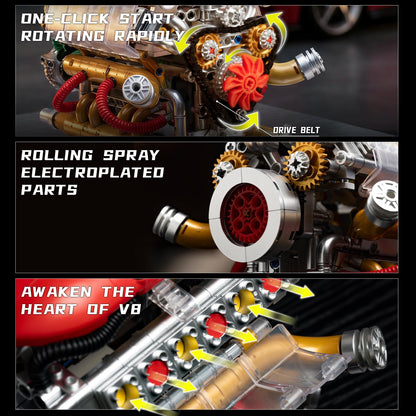 V12 Engine Model Kit that Runs, Build Your Own Visible Car Motor Building Set, 12-Cylinder with Rechargeable Motor, STEM Physical Science Experiment Toy for Adults & Teens Boys Age 10-14 (606 PCS)