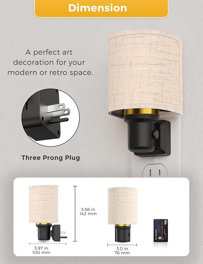 L LOHAS LED Amber Night Lights Plug into Wall, Plug in Night Light Dimmable, Farmhouse Decorative Nightlights Plug in Wall, Light Sensor, Linen Fabric Yellow Nightlight for Bedroom Hallway, 2 Pack