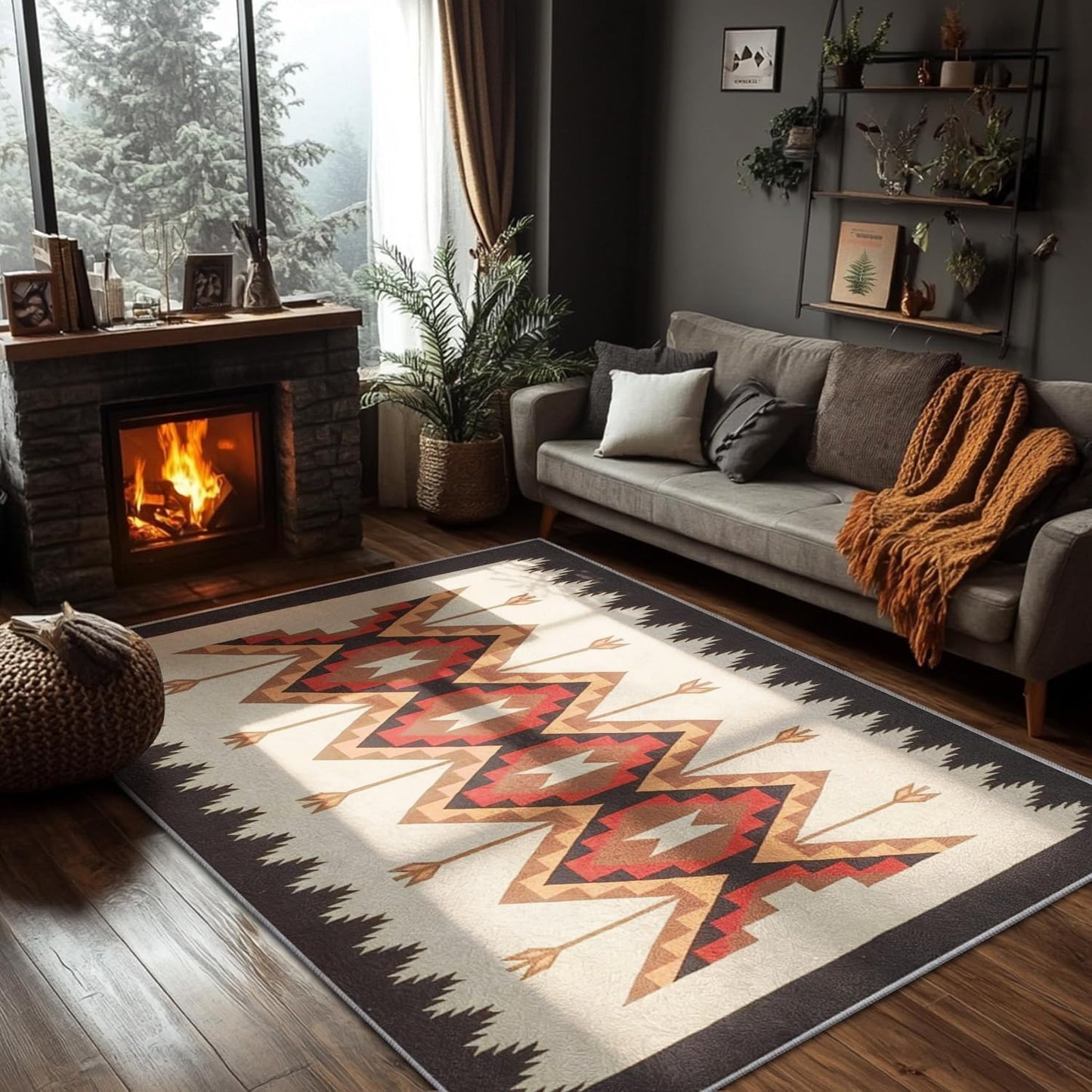 Western Rustic Area Rug, 5x7ft,Aztec Native American Rugs, Bohemian Farmhouse Rug, Moroccan Collection Indoor Rug for Bedroom, Living Room, Patio, Dining Room Entrance Southwestern Carpet