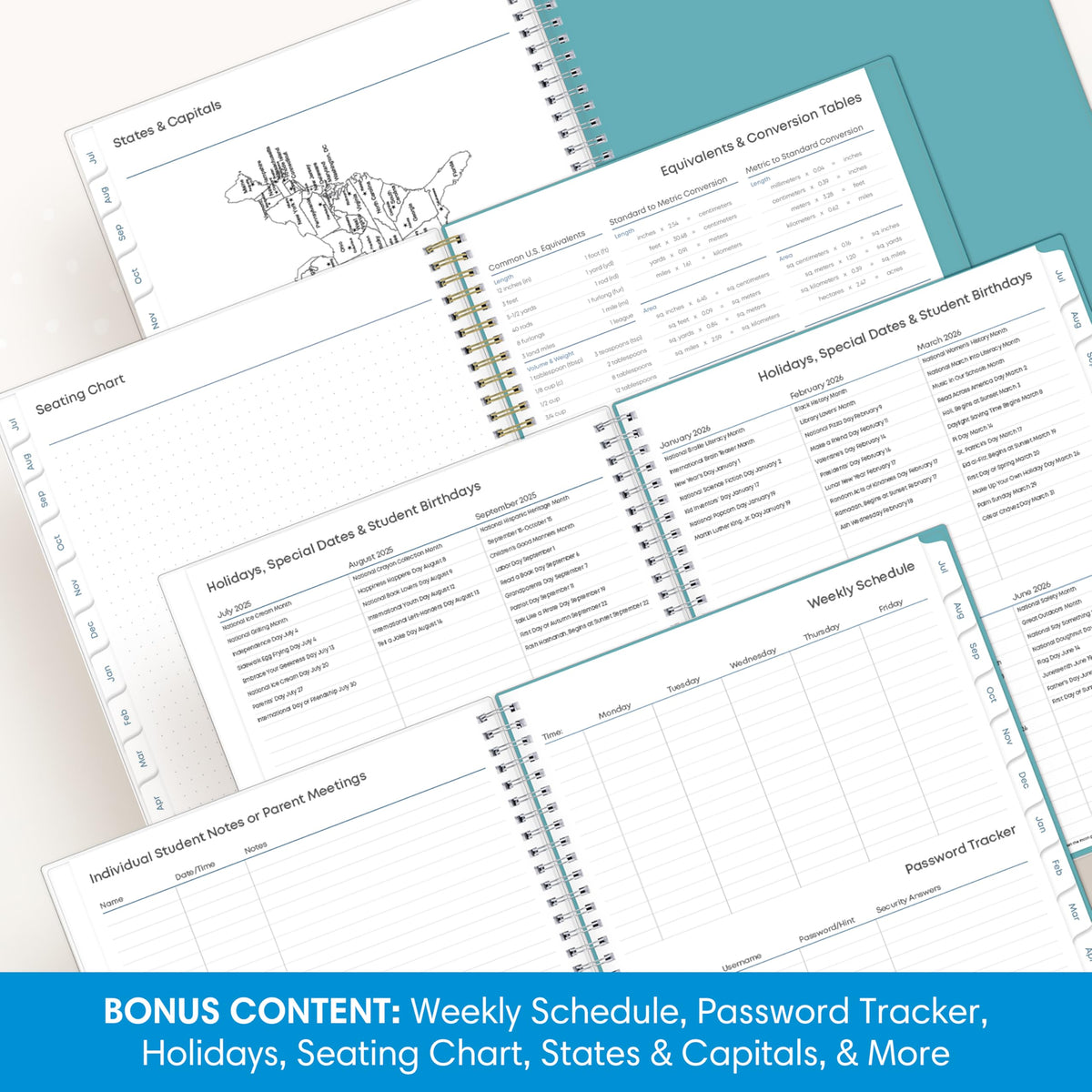 Blue Sky 2026-2027 Weekly and Monthly Academic Year Teacher Lesson Planner Calendar, July 2026 - June 2027, 8.5" x 11", Clear Pocket Cover, Wirebound, Laminated Tabs, Storage Pocket, Dots