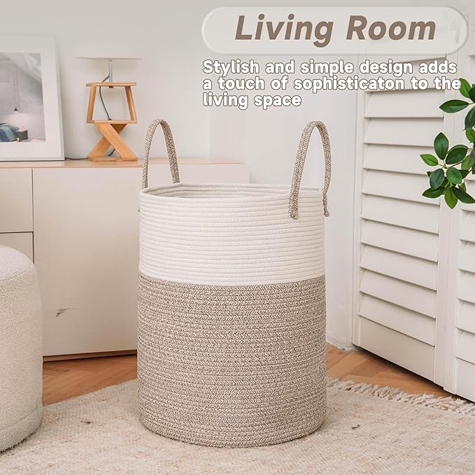 Large Woven Laundry Basket Hamper, 100L Cotton Rope Storage Bin