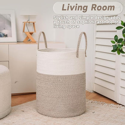 Large Woven Laundry Basket Hamper, 100L Cotton Rope Storage Bin